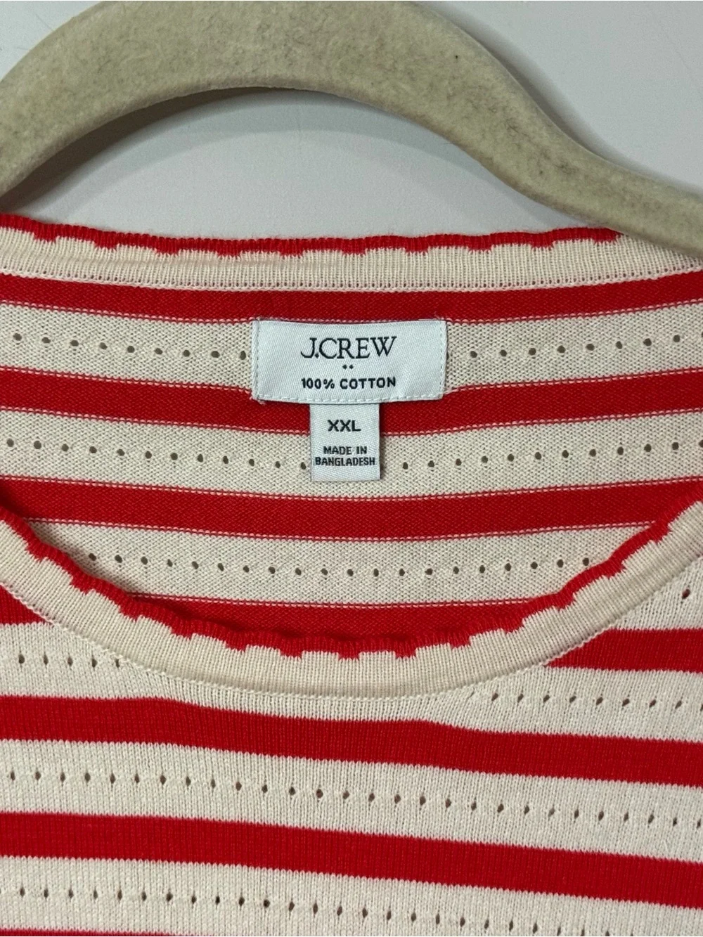J. Crew Red and Cream Striped Pointelle Cotton Top Size XXL